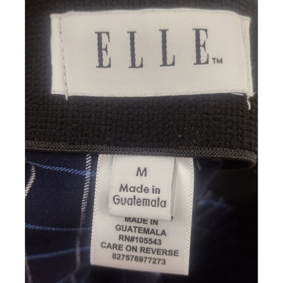 ELLE Women’s Navy Grid Pull On Pencil Skirt Elastic Waist size M Business Casual - Picture 2 of 7